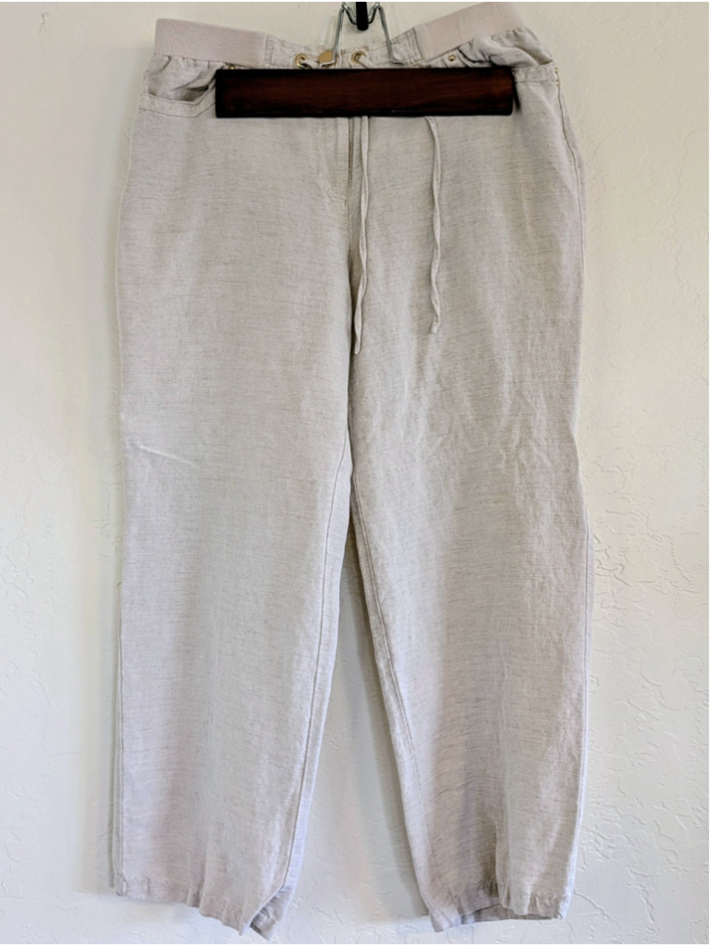 JM Collection Linen Blend Pants Beige Drawstring Waist Casual Lounge Size M - Picture 2 of 12